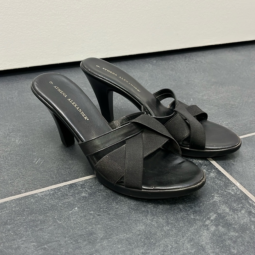 Athena Alexander Women’s Joan strappy slip on heel black size 9